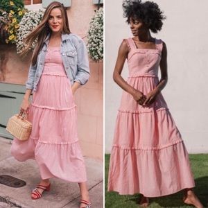 Gal Meets Glam Courtney Pink and White Stripe Maxi Dress